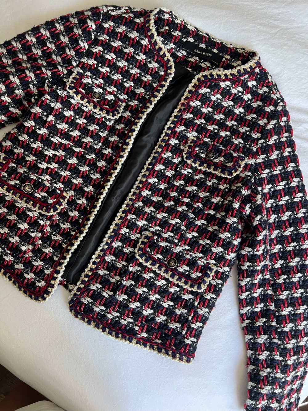 Zara Navy, Red, White & Gold Tweed Business Jacket